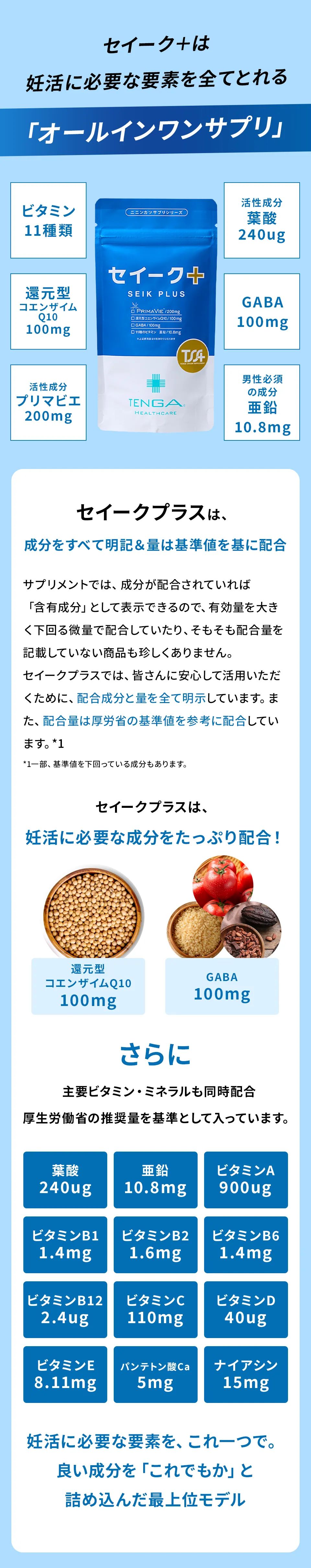 セイーク＋は妊活に必要な要素を全てとれる「オールインワンサプリ」